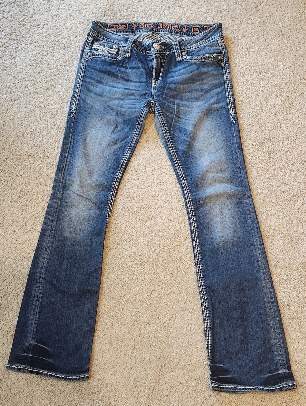 Rock Revival Women's Abbie Boot Distressed Medium Wash Jeans - Size 30